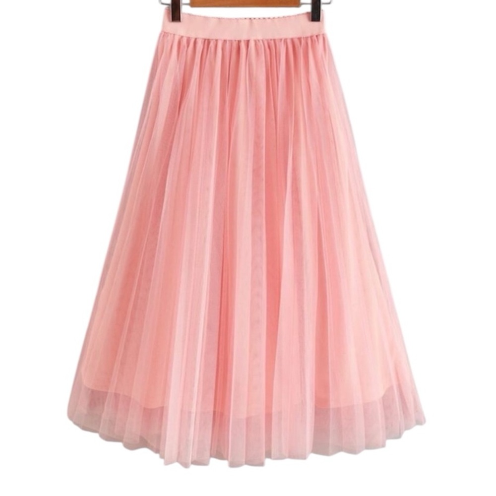 Shein Women Ladies Pleated Mesh Blush Coral Pink Skirt Size XS